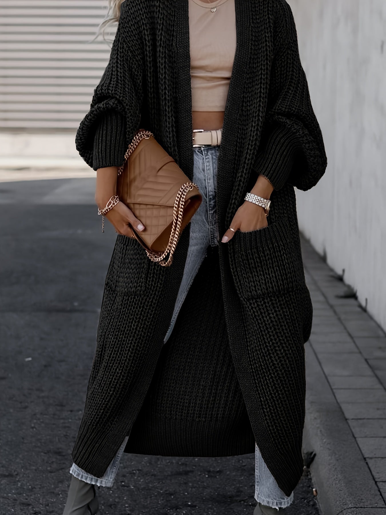Solid Open Front Pocket Cardigan