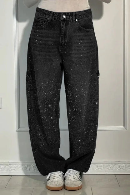 Rhinestone Loose Harem Jeans