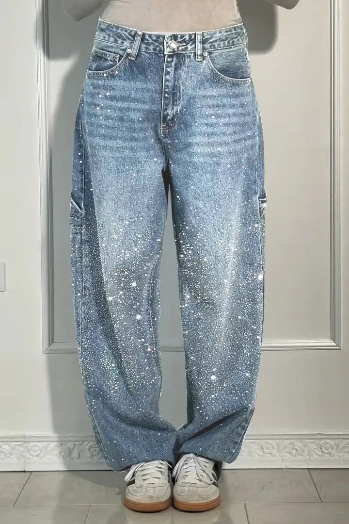 Rhinestone Loose Harem Jeans