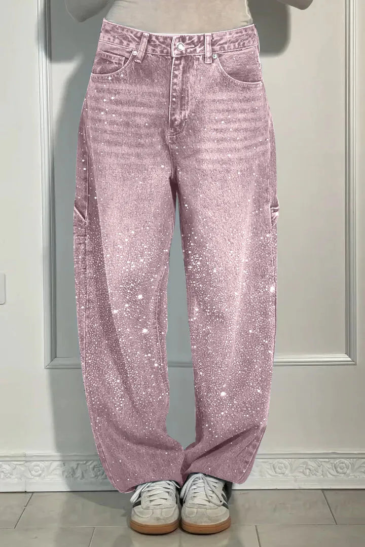 Rhinestone Loose Harem Jeans