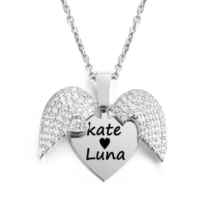 Personalized Heart Wings Pendant