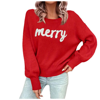 New Women's Xmas Merry Letter Embroidered Sweater Thick Warm Turtleneck Knitted Loose Fashion Streetwear Casual Tops Pullovers