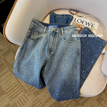 Rhinestone Loose Harem Jeans