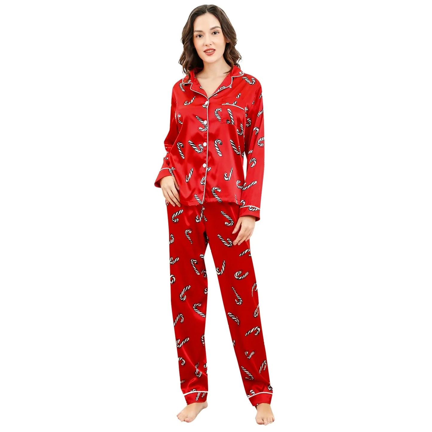 Ensembles de pyjama à imprimé bonhomme de neige de Noël pour femmes, vêtements de nuit à manches longues boutonnés, pantalons décontractés confortables et respirants