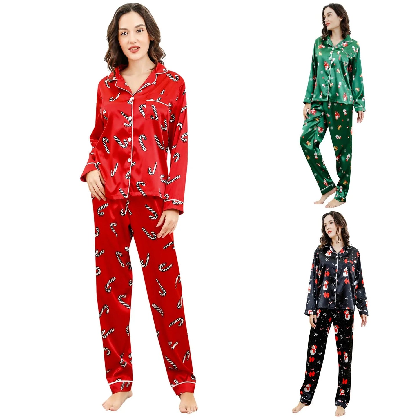 Ensembles de pyjama à imprimé bonhomme de neige de Noël pour femmes, vêtements de nuit à manches longues boutonnés, pantalons décontractés confortables et respirants