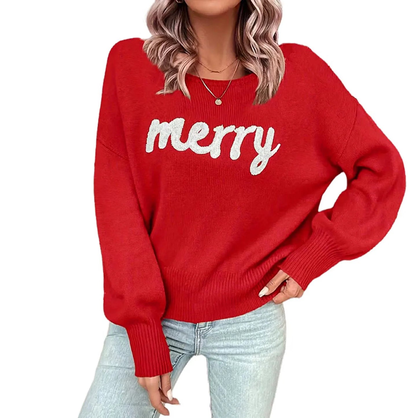 Neue Damen Pullover mit Weihnachtsmotiv und fröhlichen Buchstaben, dicker, warmer Rollkragenpullover, gestrickt, lose, modische Streetwear, Casual Tops Pullover