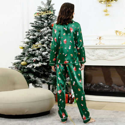 Ensembles de pyjama à imprimé bonhomme de neige de Noël pour femmes, vêtements de nuit à manches longues boutonnés, pantalons décontractés confortables et respirants