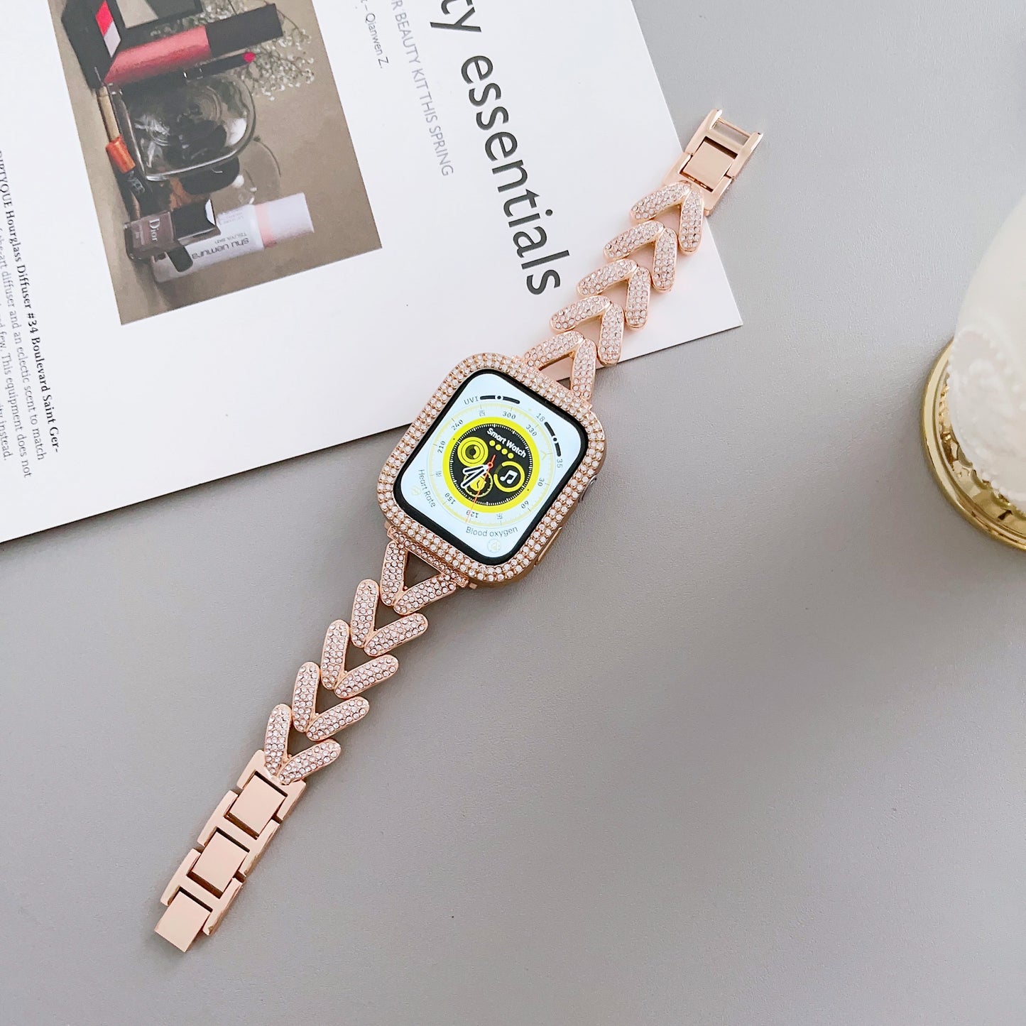 Diamond women apple watch band with case