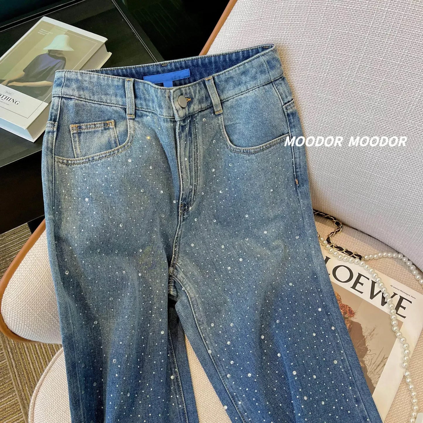 Rhinestone Loose Harem Jeans