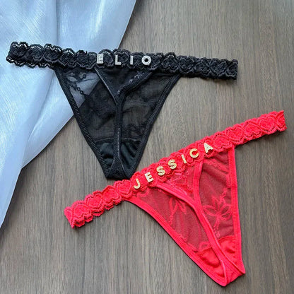 Personality Custom Name Crystal Letter Thong Lace Bikini Panties G-String Low Waist Briefs Sexy Body Jewelry for Hot Wife Gift