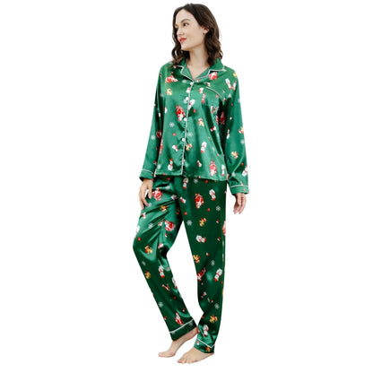 Christmas Snowman Print Pajama Sets For Women Long Sleeve Button Down Sleepwear Casual Comfort Breathable Trousers Pajamas Sets