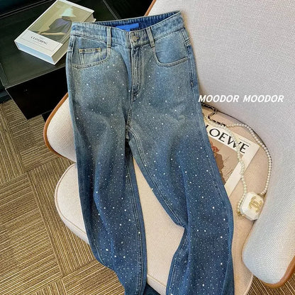 Rhinestone Loose Harem Jeans