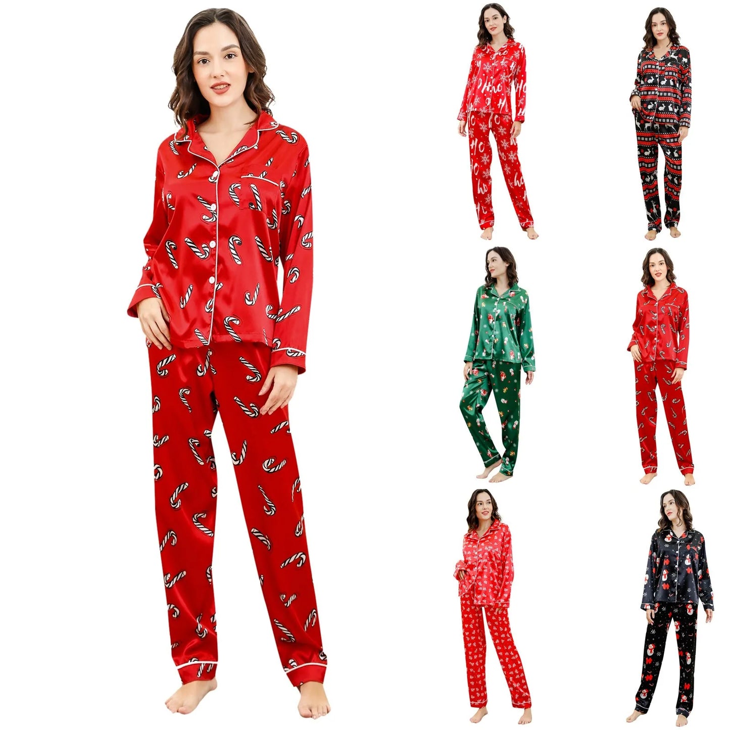 Christmas Snowman Print Pajama Sets For Women Long Sleeve Button Down Sleepwear Casual Comfort Breathable Trousers Pajamas Sets