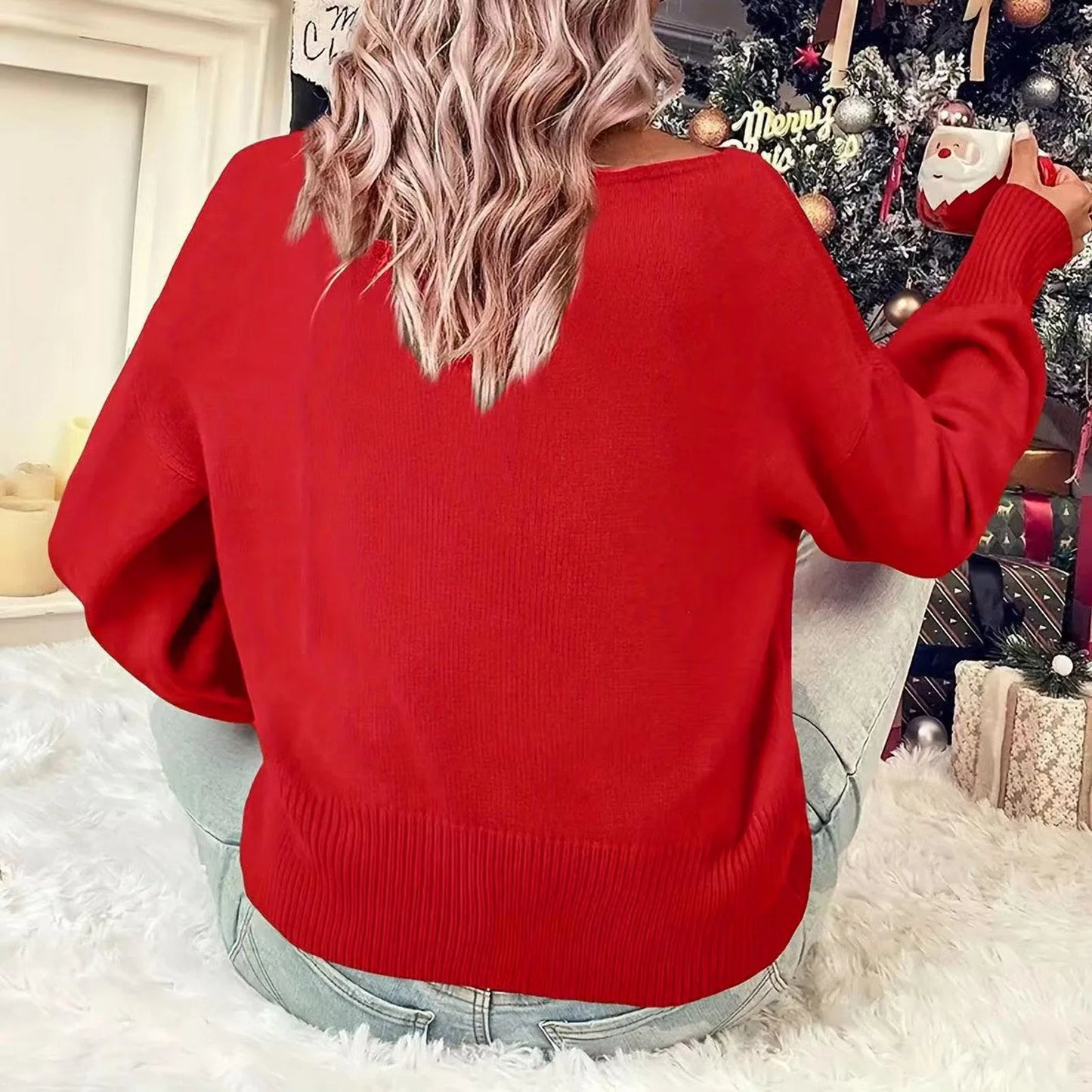 Neue Damen Pullover mit Weihnachtsmotiv und fröhlichen Buchstaben, dicker, warmer Rollkragenpullover, gestrickt, lose, modische Streetwear, Casual Tops Pullover