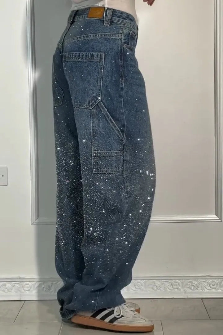 Rhinestone Loose Harem Jeans