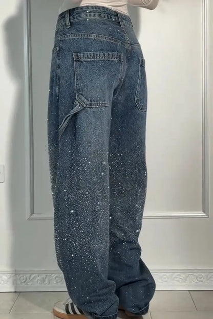 Rhinestone Loose Harem Jeans