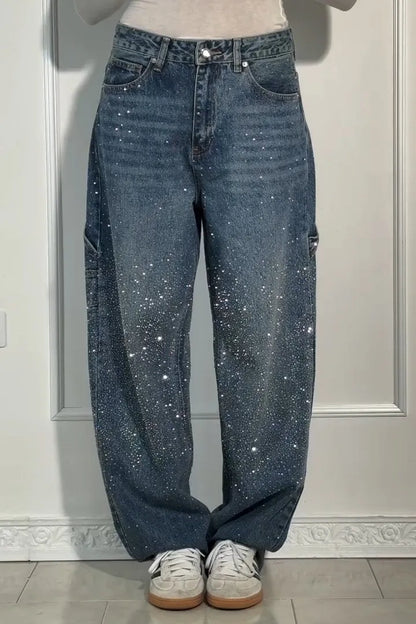 Rhinestone Loose Harem Jeans